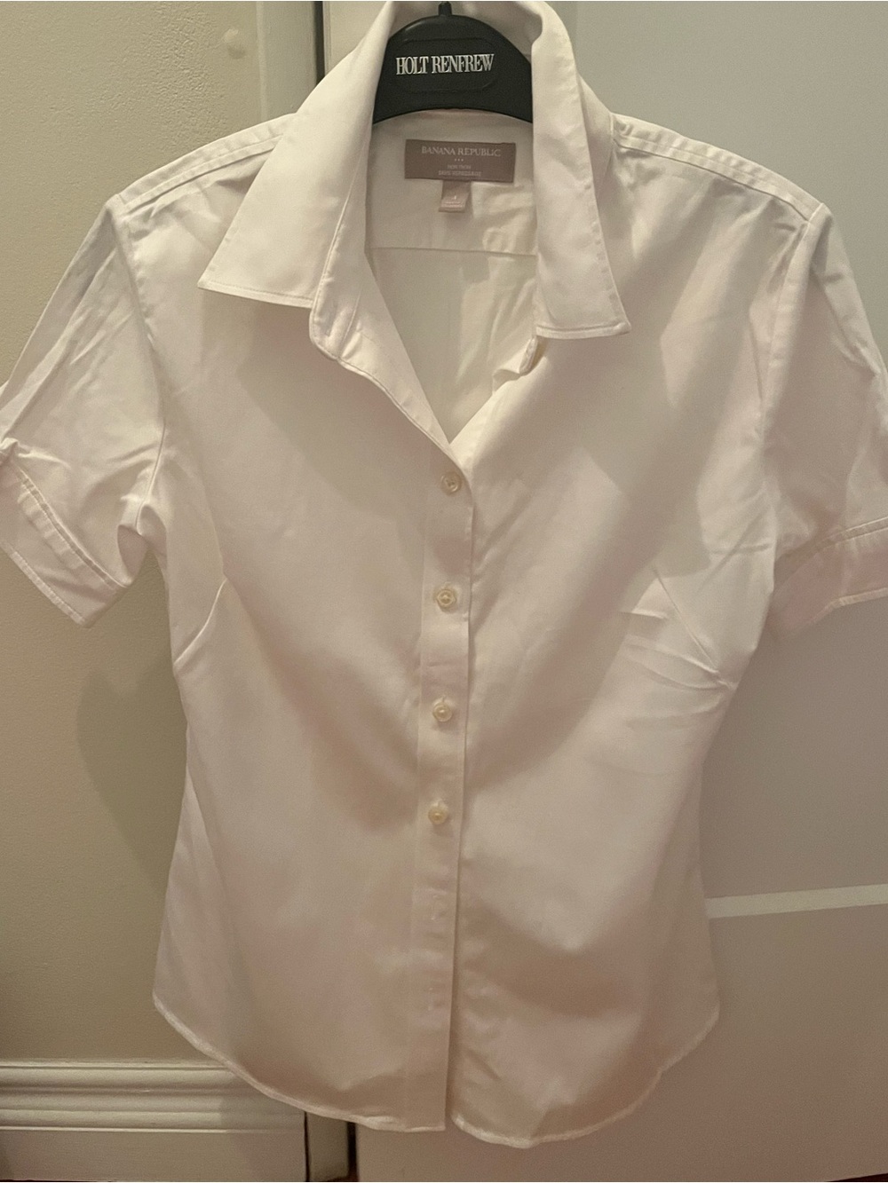 Banana Republic White Short-Sleeve Button Front Shirt
